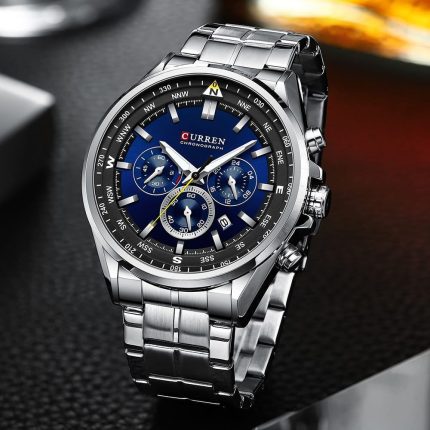 Luxury Wrist Watch for Men with Chronograph Casual Luminous - CURREN 8399 Silver
