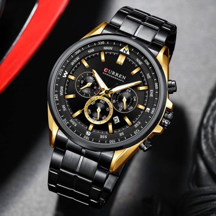 Luxury Wrist Watch for Men with Chronograph Casual Luminous - CURREN 8399 Black